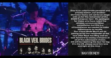 BLACK VEIL BRIDES Drummer ‘CC’ COMA To Miss Remainder Of European Tour